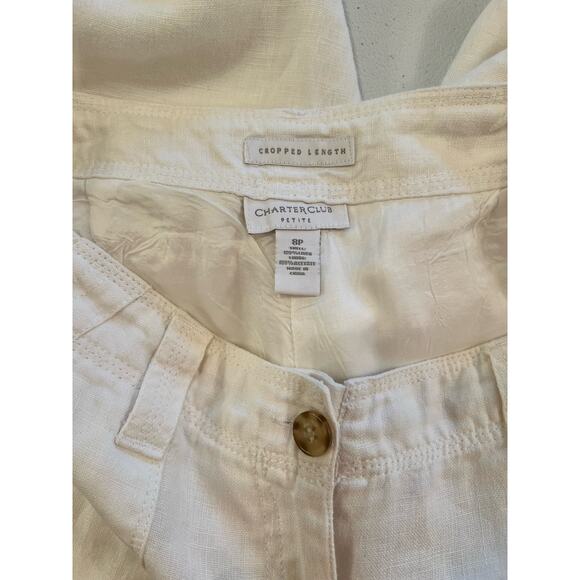 Charter Club White 100% Linen Cropped Length Lined Pants Size 8P - Picture 3 of 6